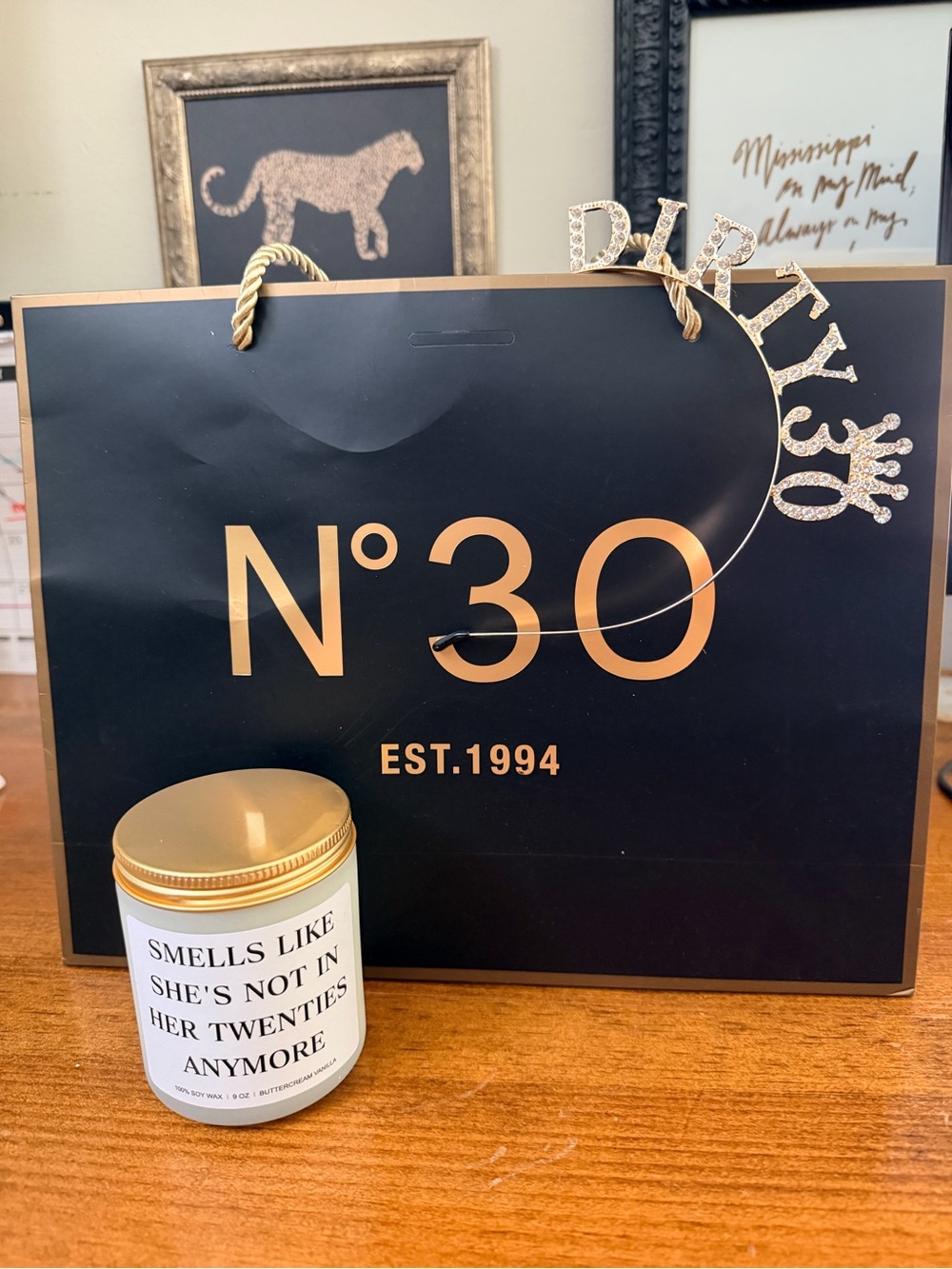30th Birthday Gift Set with Bag, Candle, Crown - Dirty Thirty